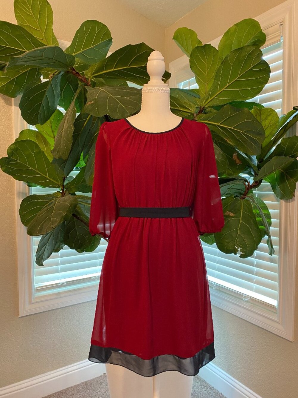 ❤️ Burgundy Chiffon Cocktail Dress Petite 4P | Flowy Elegant Wedding Guest Party